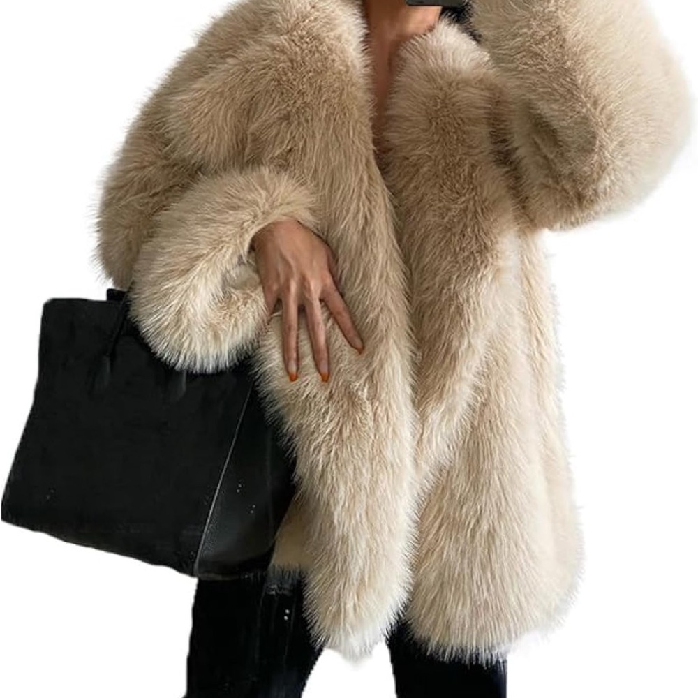Roaman's Plush Faux Fur Teddy Jacket in Tan - Picture 6 of 6